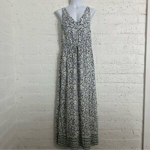 Lucky Brand Womens Dress L Blue Green Floral Maxi Sleeveless Viscose Lined AO1